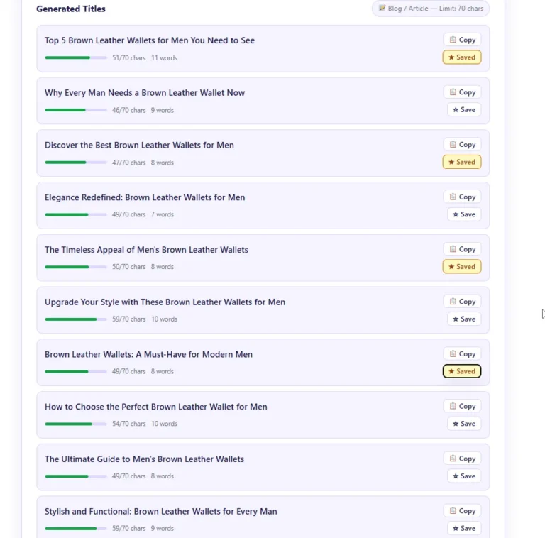 Title Generator add to Favourites