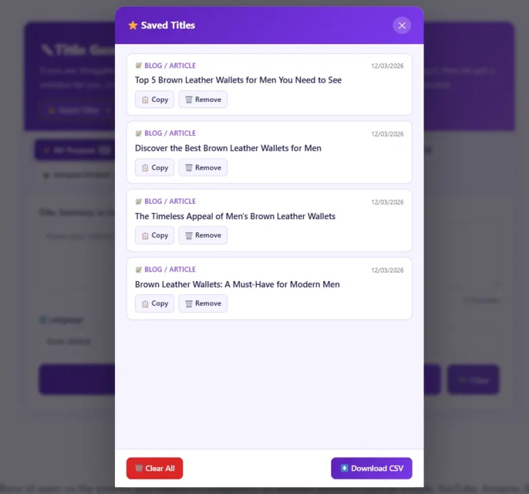 Title Generator - Check Favourite titles